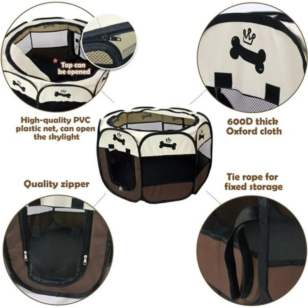 Pet Portable Foldable Playpen, Exercise 8-Panel Kennel Mesh Shade Cover Outdoor